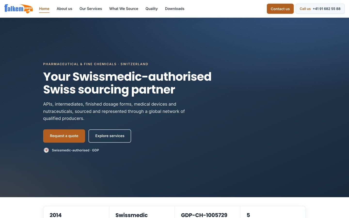 Anteprima della home page del sito di Falkem Swiss