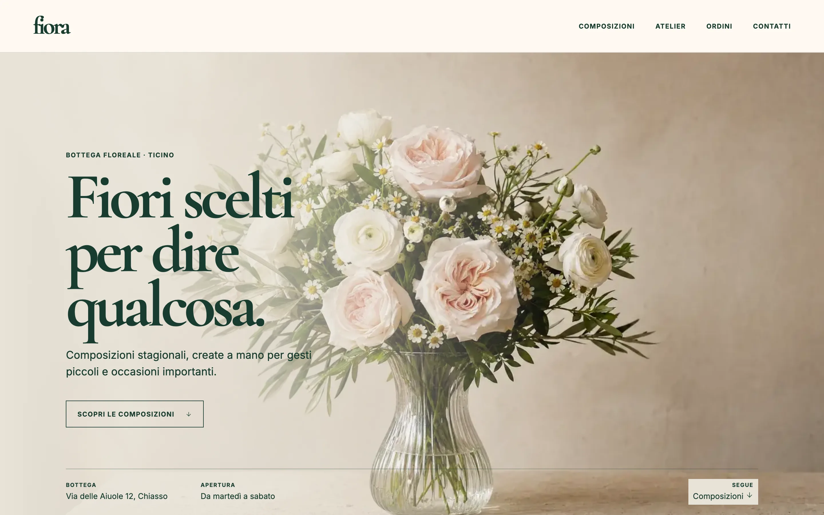 Anteprima del sito dimostrativo Fiora, una bottega floreale contemporanea.