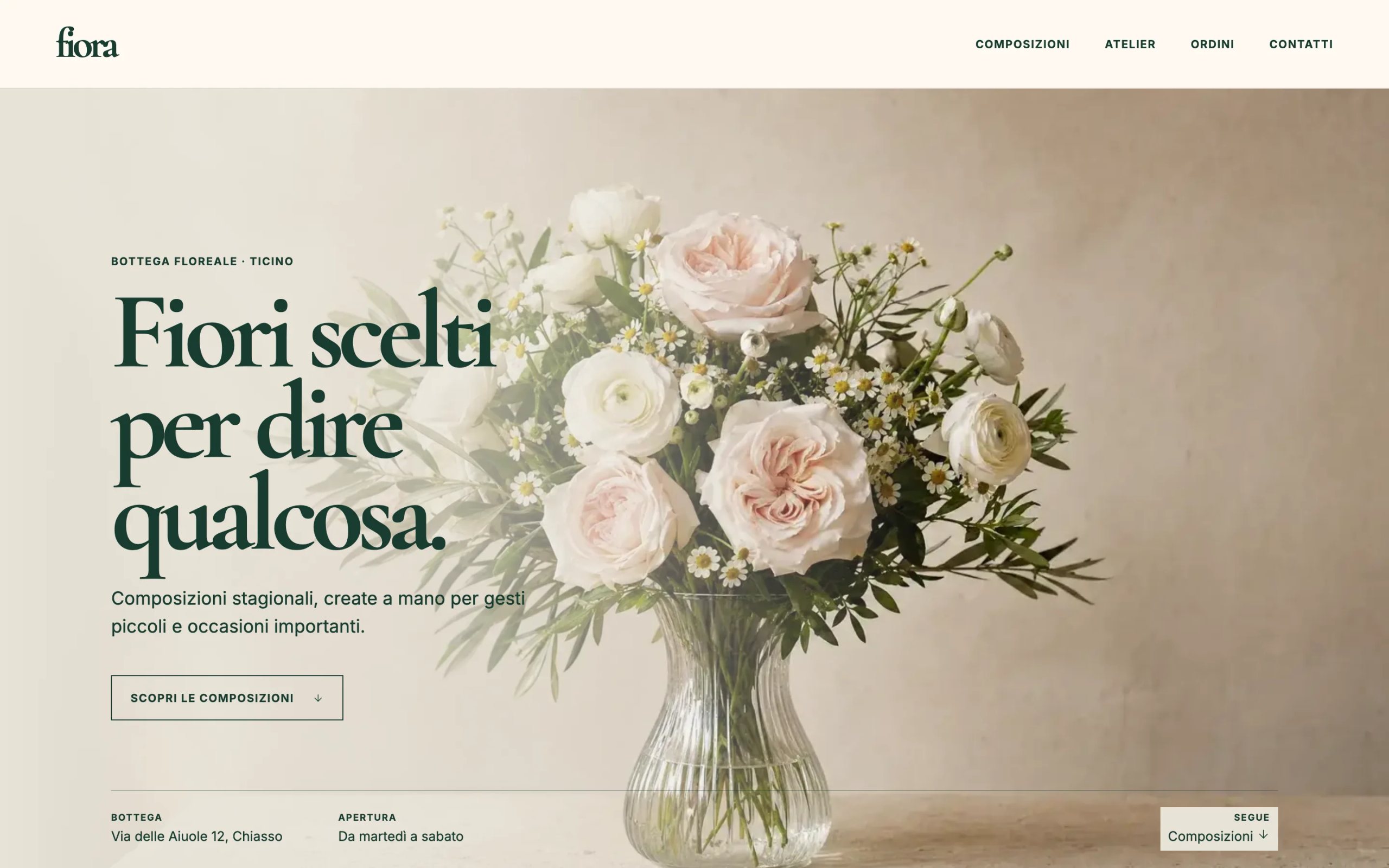 Anteprima del sito dimostrativo Fiora, una bottega floreale contemporanea.