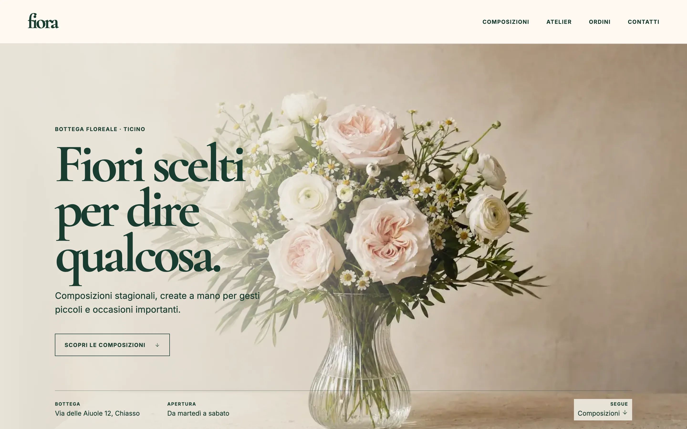 Anteprima del sito dimostrativo Fiora, una bottega floreale contemporanea.