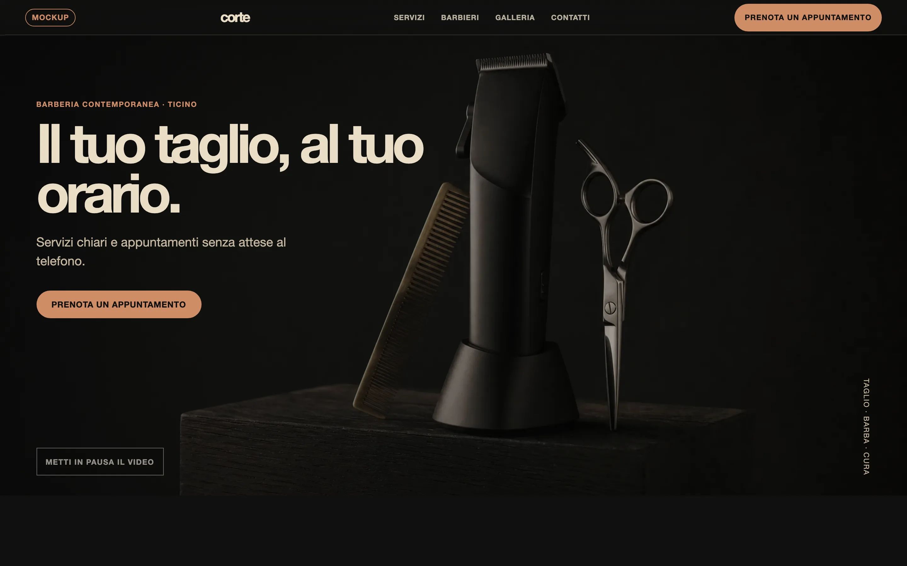 Anteprima del sito dimostrativo Corte, una barberia con prenotazione simulata.