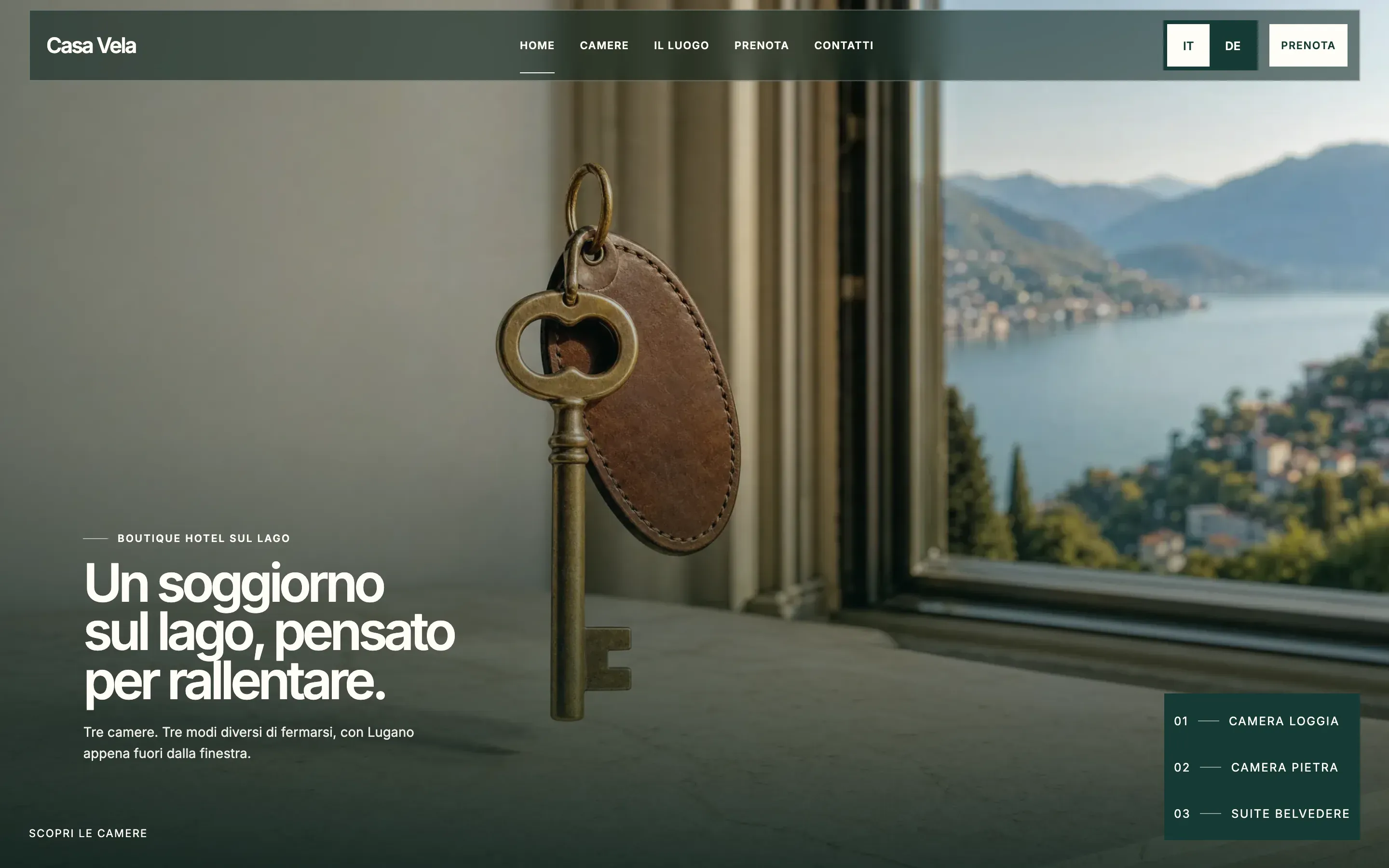Anteprima del sito dimostrativo Casa Vela, un boutique hotel bilingue.